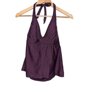 Title Nine Set It and Forget It Halter Tankini Top Plum Purple Womens L +UPF 50